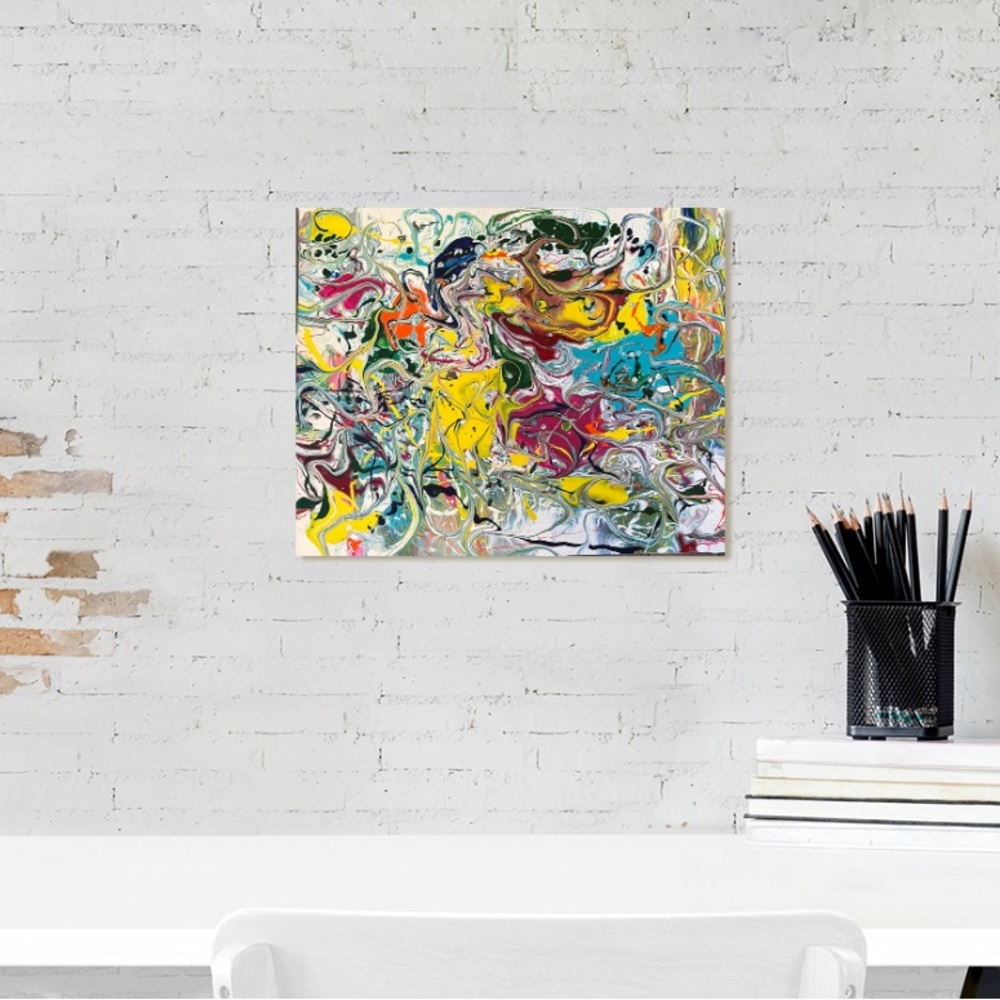 16x20 Abstract Acrylic Painting Canvas Orange Teal Pink Art Artwork OOAK